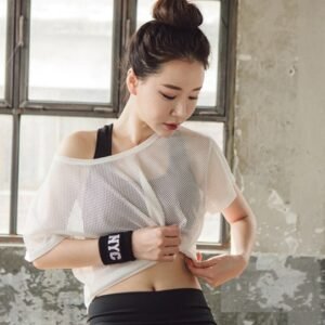 Women Yoga Shirt Hollow Out Mesh Blouse for Women