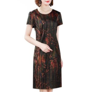 Middle-aged And Elderly Ice Silk Print Dress