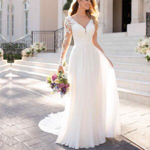 Sexy Backless Deep V-neck Wedding Dress Women