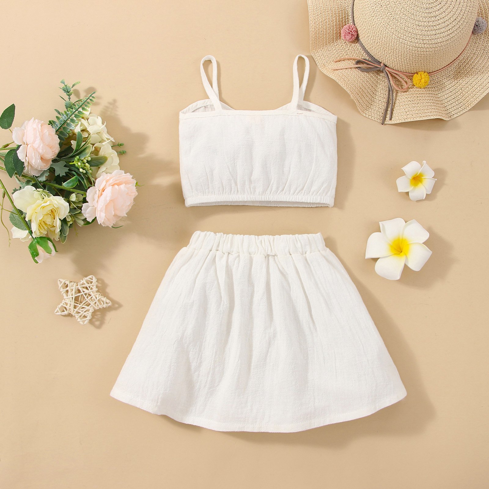 Solid Color Sling Decoration Wooden Buckle Skirt Outfit - Image 4