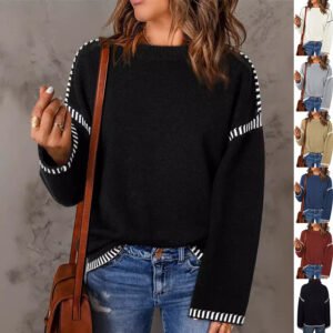 Solid Round Neck Pullover Tops For Women Clothing
