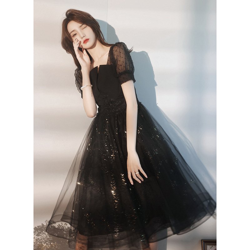 Black Sparkly Lace Cocktail Mini Prom Dress - Image 8