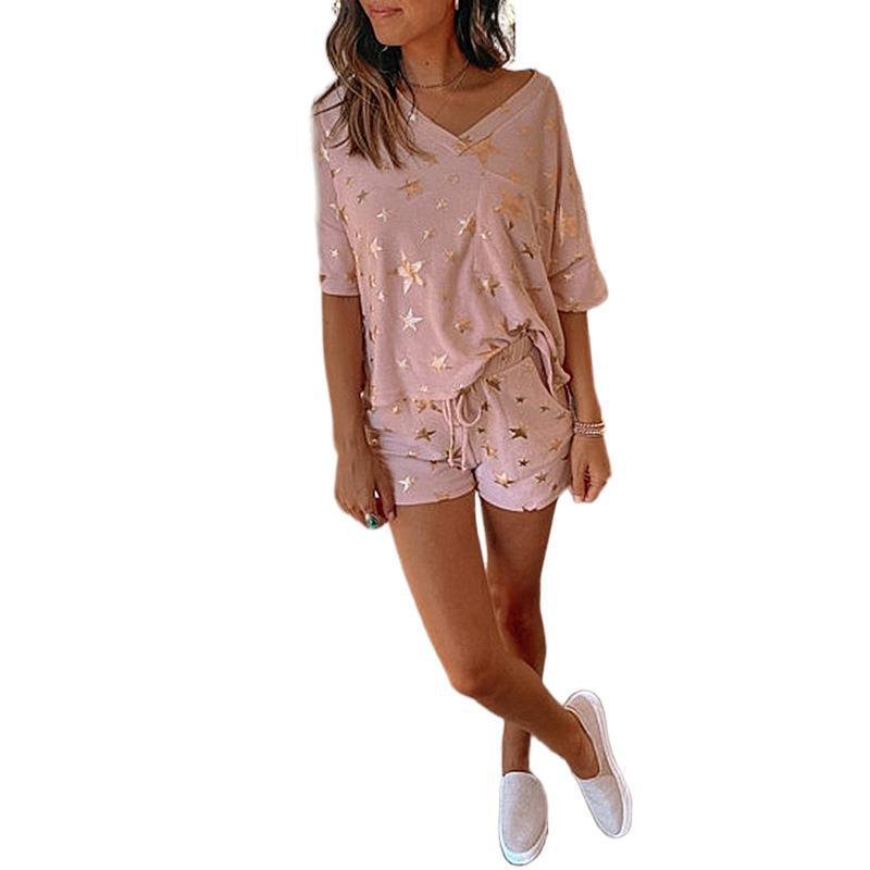 Five-Pointed Star Print Short-Sleeved Casual Home Wear Suit Pajamas Women - Image 2