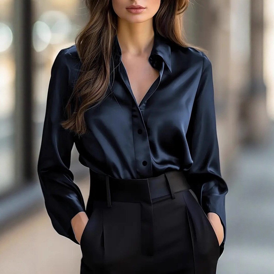 Elegant Satin Long Sleeve Blouse For Women - Image 6