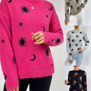 Jacquard Crewneck Pullover Knitted Sweaters For Women