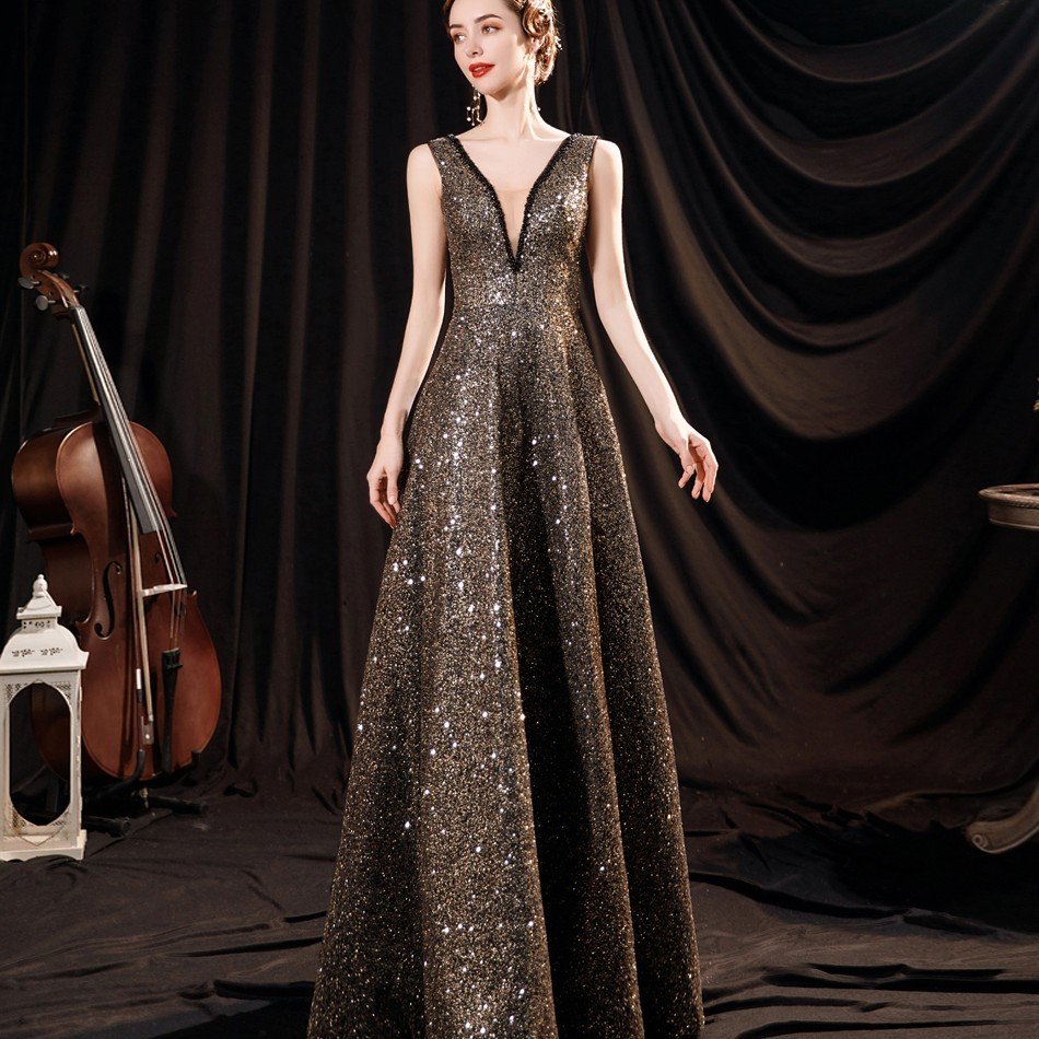 Women's Black Glitter Wedding Dress - Image 2