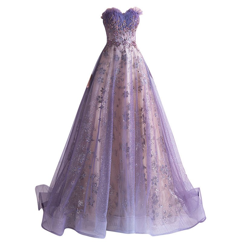 Strapless Purple Sequin Starry Dress - Image 3