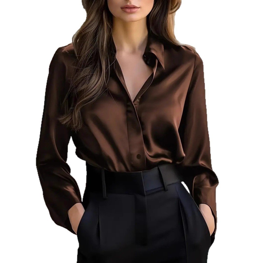Elegant Satin Long Sleeve Blouse For Women - Image 10