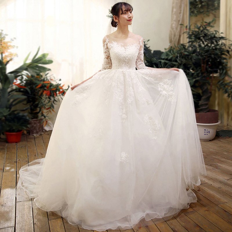 Wedding Dress Bride Lace Sleeves Dress - Image 2