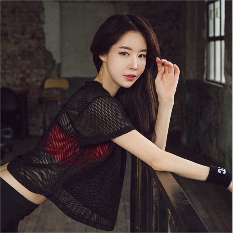 Women Yoga Shirt Hollow Out Mesh Blouse for Women - Image 2