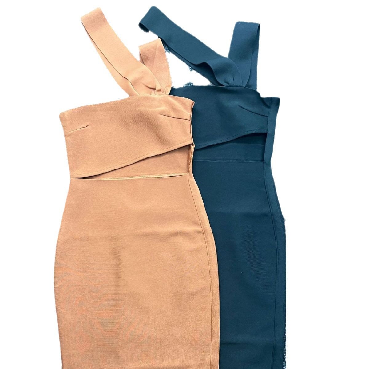 Sexy Oblique Shoulder Midriff Outfit Knee-length Skirt Cocktail Party Dress - Image 6