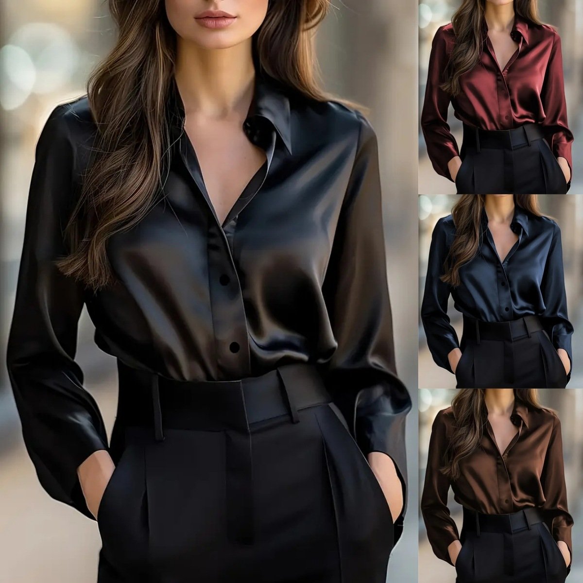 Elegant Satin Long Sleeve Blouse For Women