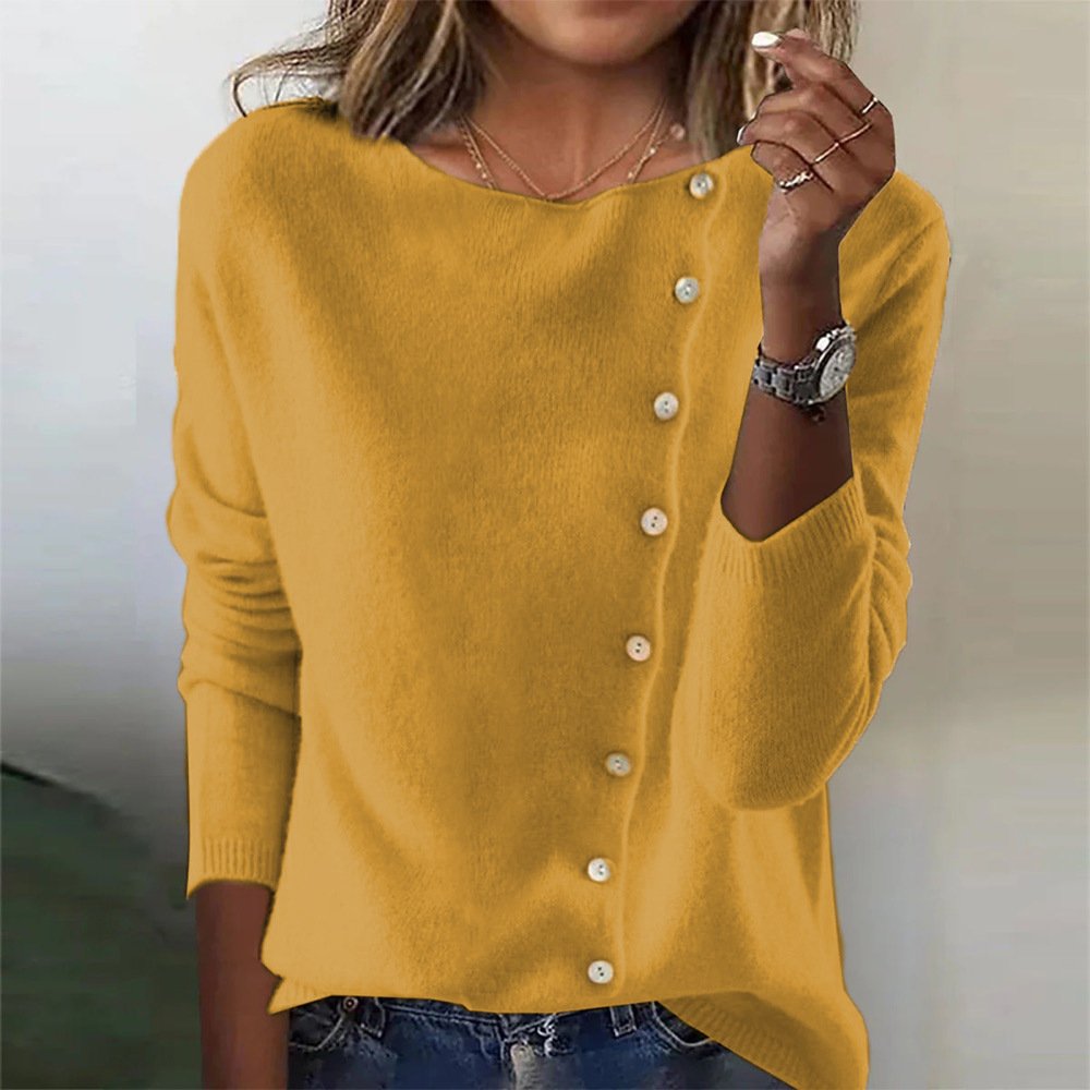 Elegant Round Neck Long Sleeve Button Sweater For Women - Image 7
