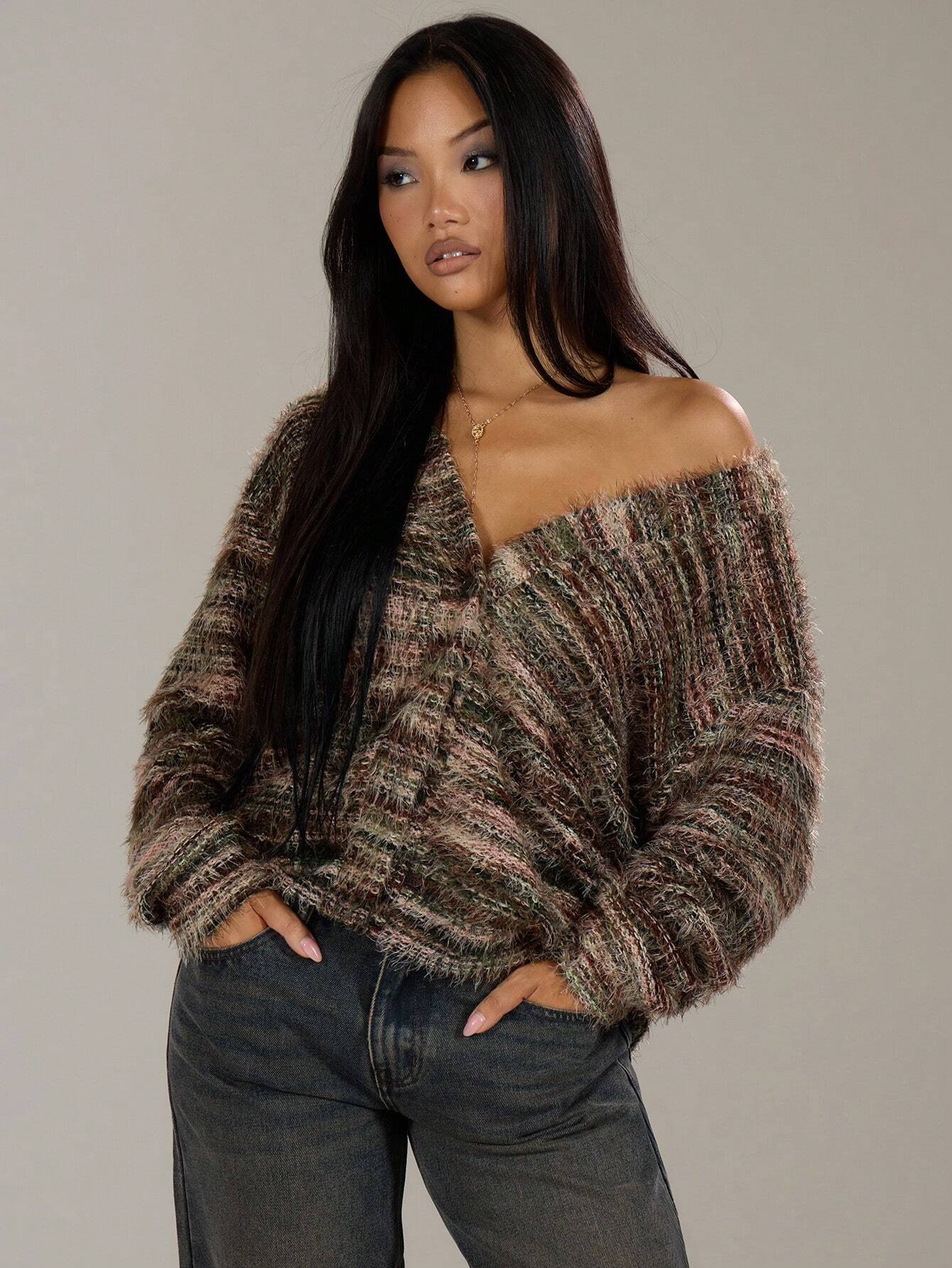 Winter Stripe Knitted Sweater Tops For Women - Image 7