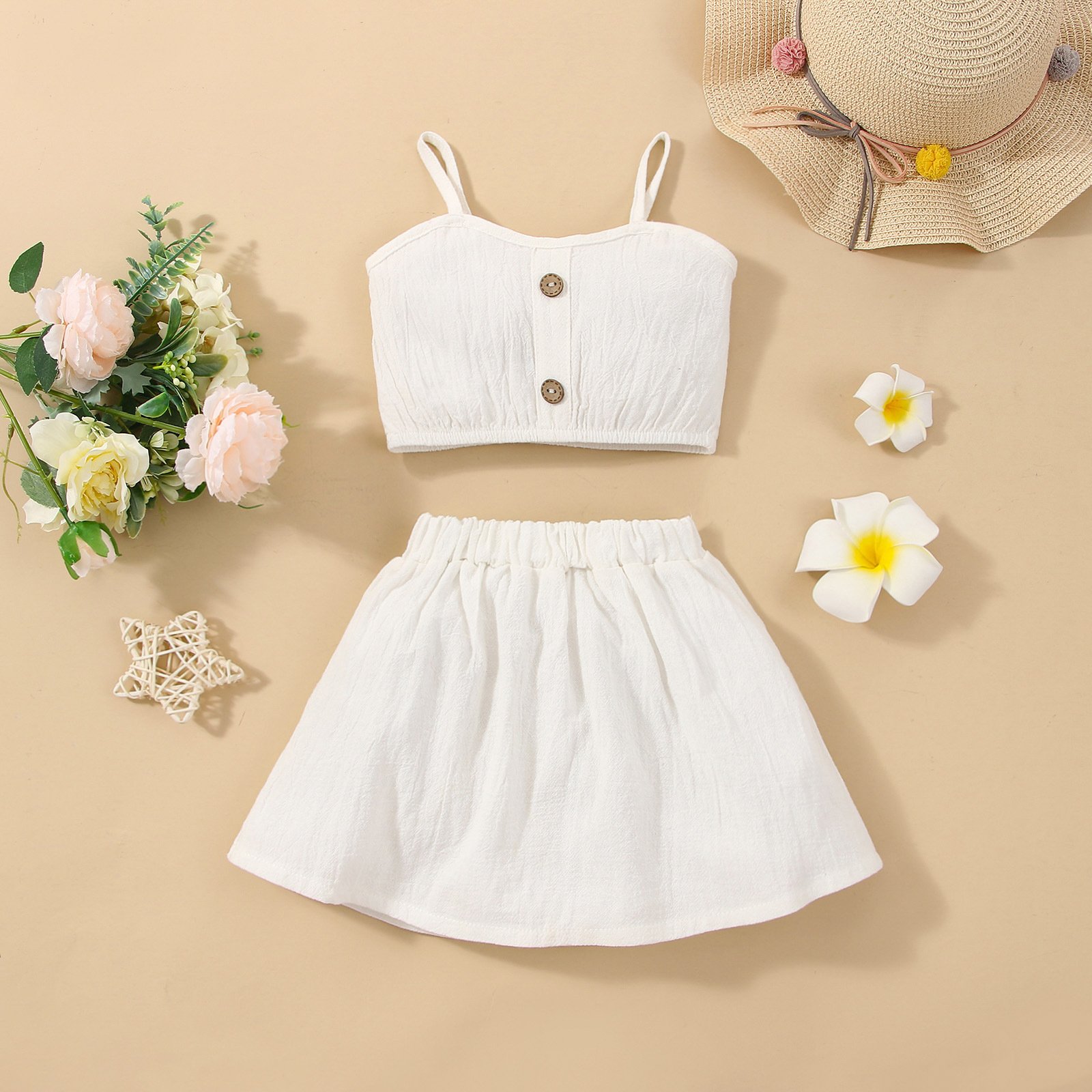 Solid Color Sling Decoration Wooden Buckle Skirt Outfit - Image 2