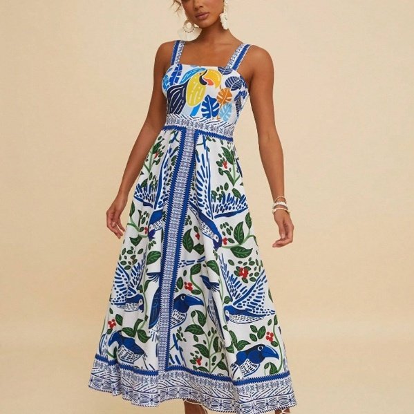 European And American Style Women Printed Formal Dress