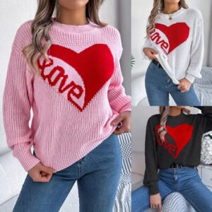 Love Print Pullover Sweater Tops For Women Valentine's Day Clothing
