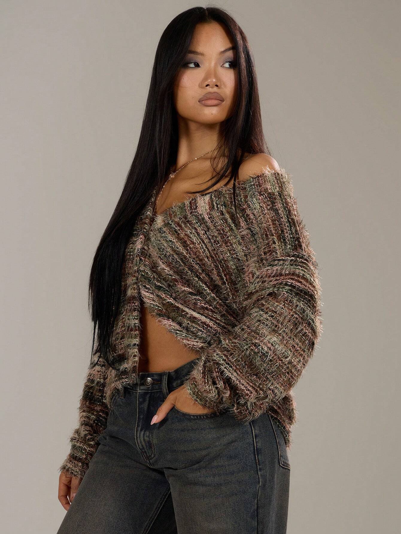 Winter Stripe Knitted Sweater Tops For Women - Image 3