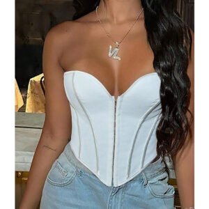 Overbust Corset Tops For Women Lace Up Strapless Boned Bustier Lingerie Bodyshaper Top