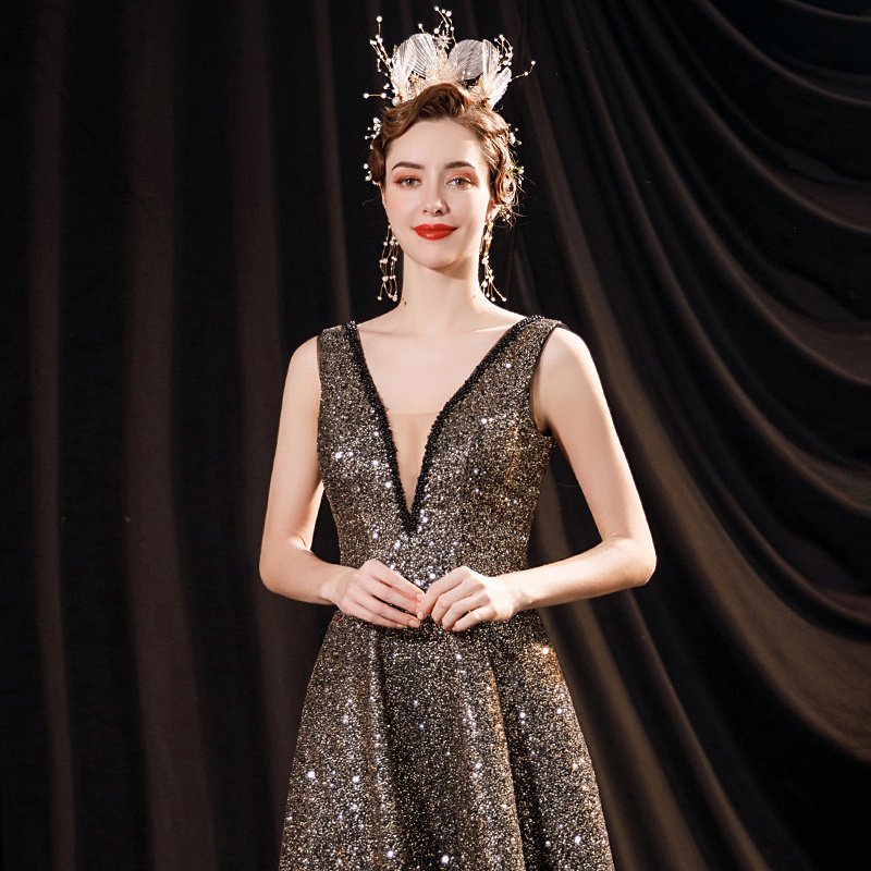 Women's Black Glitter Wedding Dress - Image 3