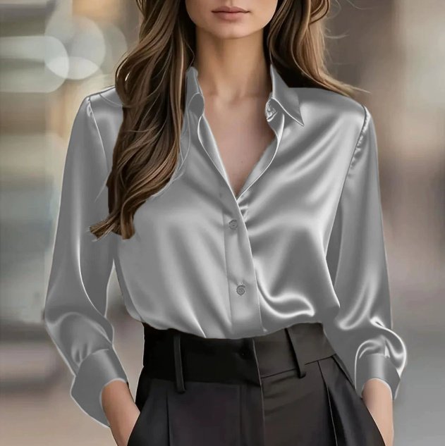 Elegant Satin Long Sleeve Blouse For Women - Image 9