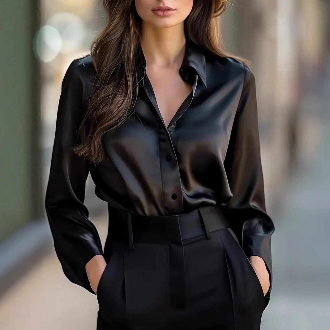 Elegant Satin Long Sleeve Blouse For Women - Image 5