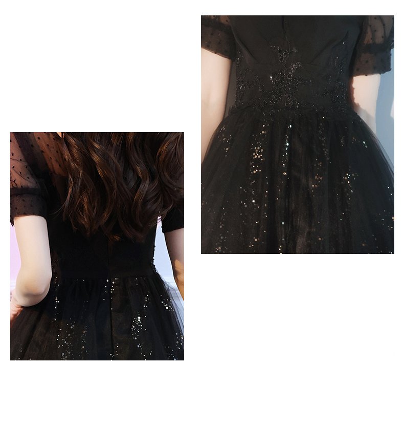 Black Sparkly Lace Cocktail Mini Prom Dress - Image 5