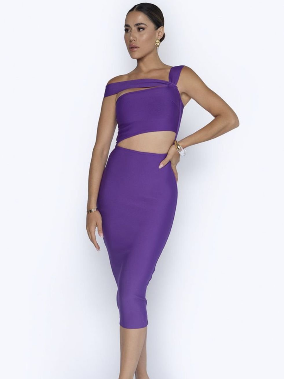Sexy Oblique Shoulder Midriff Outfit Knee-length Skirt Cocktail Party Dress - Image 8