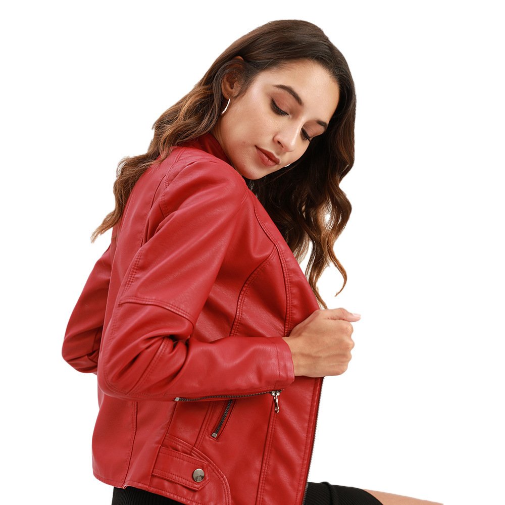 Women's Zip-up Leather Jackets - Image 9