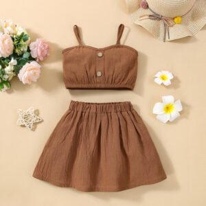 Solid Color Sling Decoration Wooden Buckle Skirt Outfit