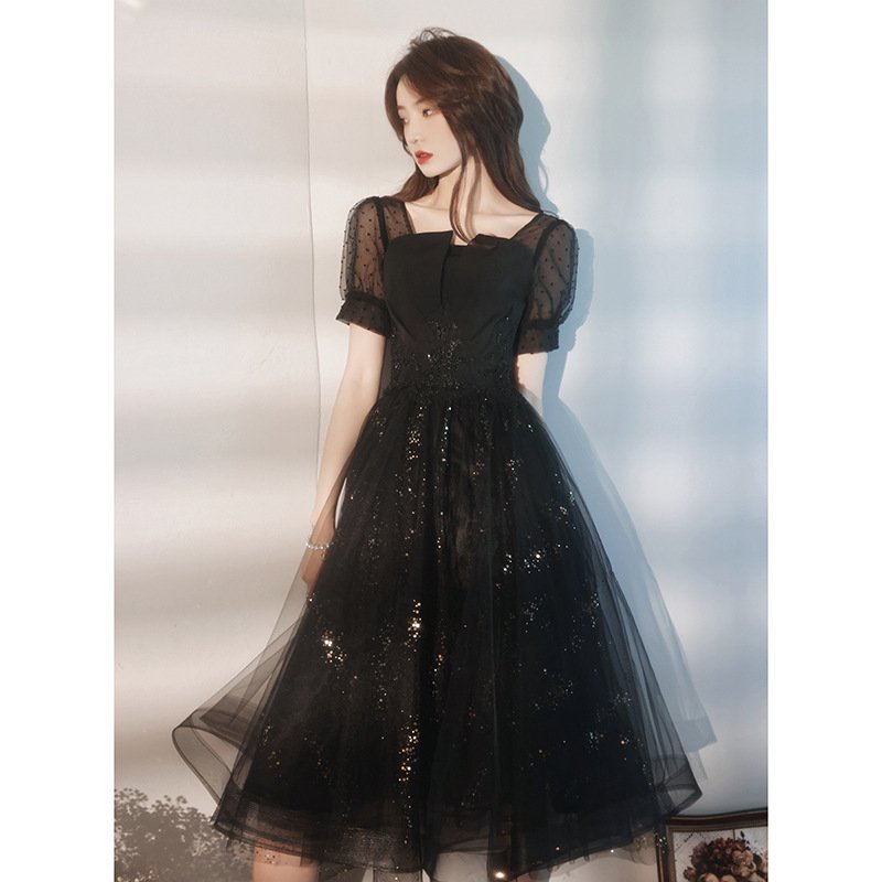 Black Sparkly Lace Cocktail Mini Prom Dress - Image 4