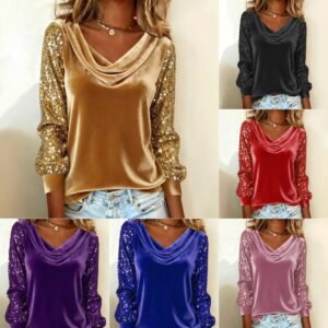 Elegant Velvet Long Sleeve Shirts For Women