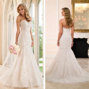 Trailing wedding dress tube top lace