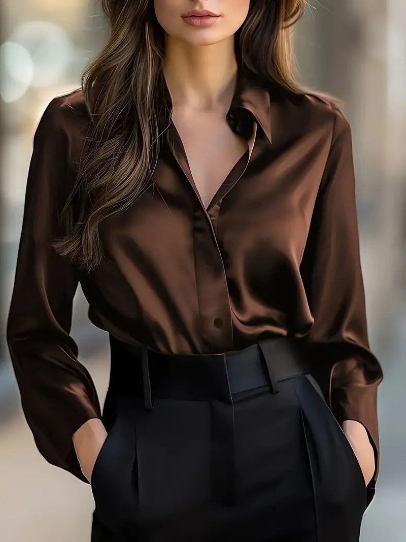 Elegant Satin Long Sleeve Blouse For Women - Image 4