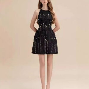 New Elegant Intricately Beaded Cocktail Mini Dress