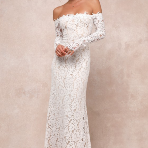 Romance Dreamer White Lace Off-the-Shoulder Maxi Dress