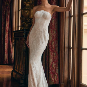 Valeria White Lace Strapless Bustier Maxi Dress