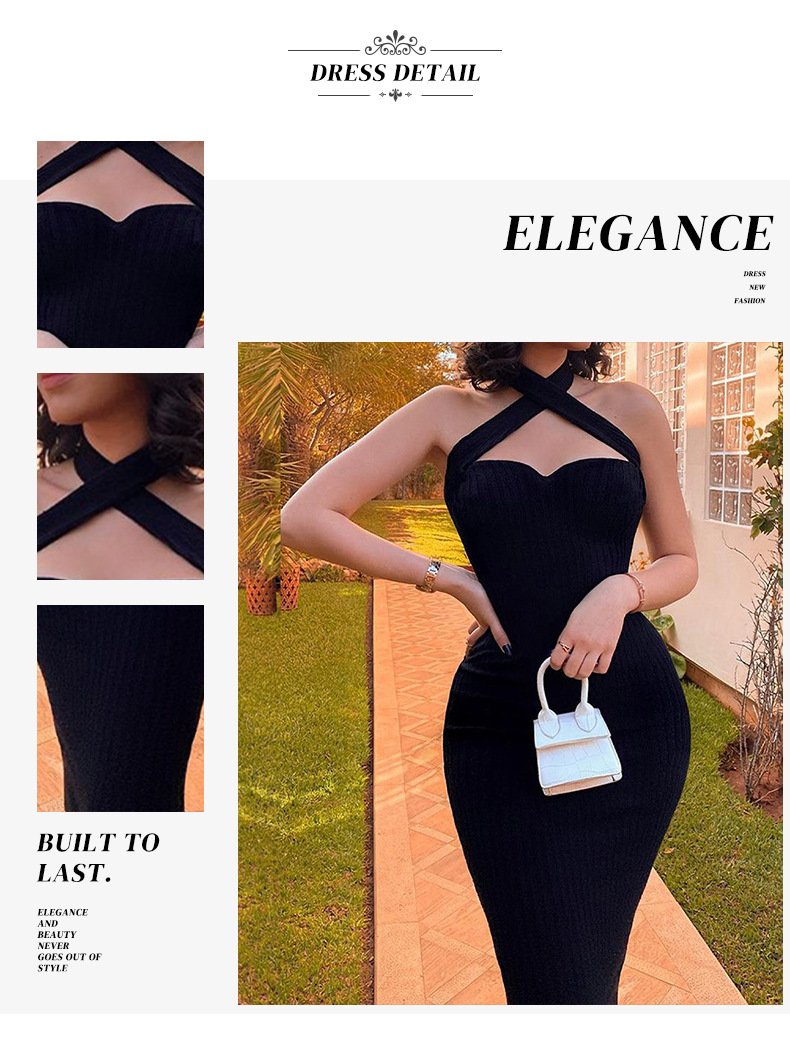 New Black Halter Dress Tube Top Elegant Cocktail Party Ladies Catwalk Evening Dress Women's Clothing - Image 4