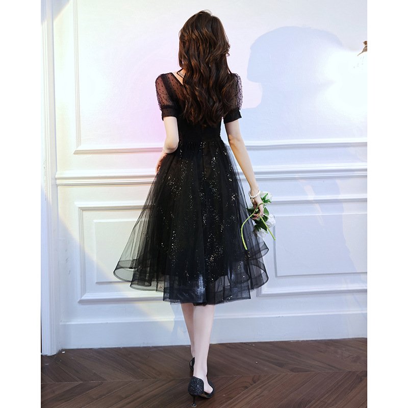 Black Sparkly Lace Cocktail Mini Prom Dress - Image 7