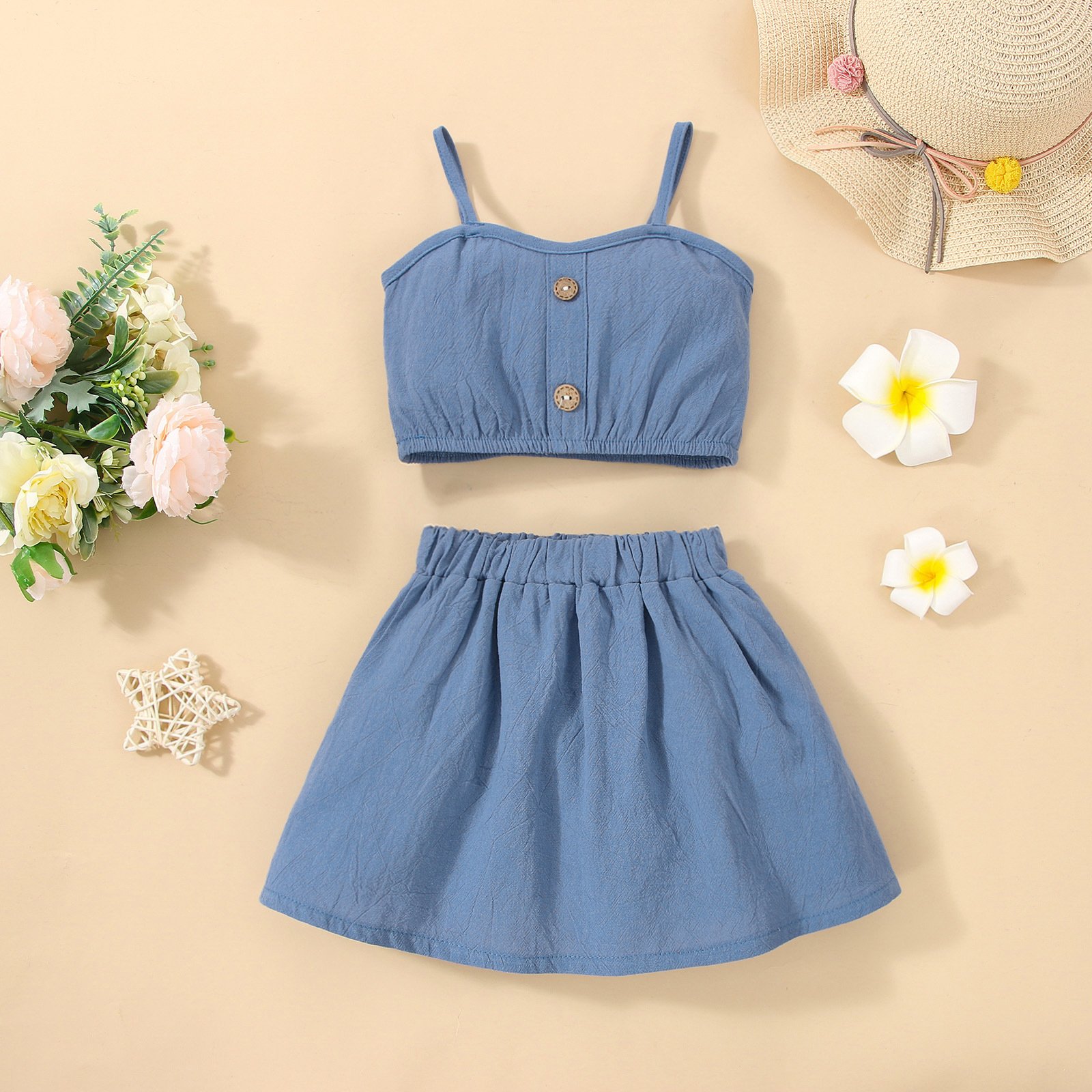 Solid Color Sling Decoration Wooden Buckle Skirt Outfit - Image 9