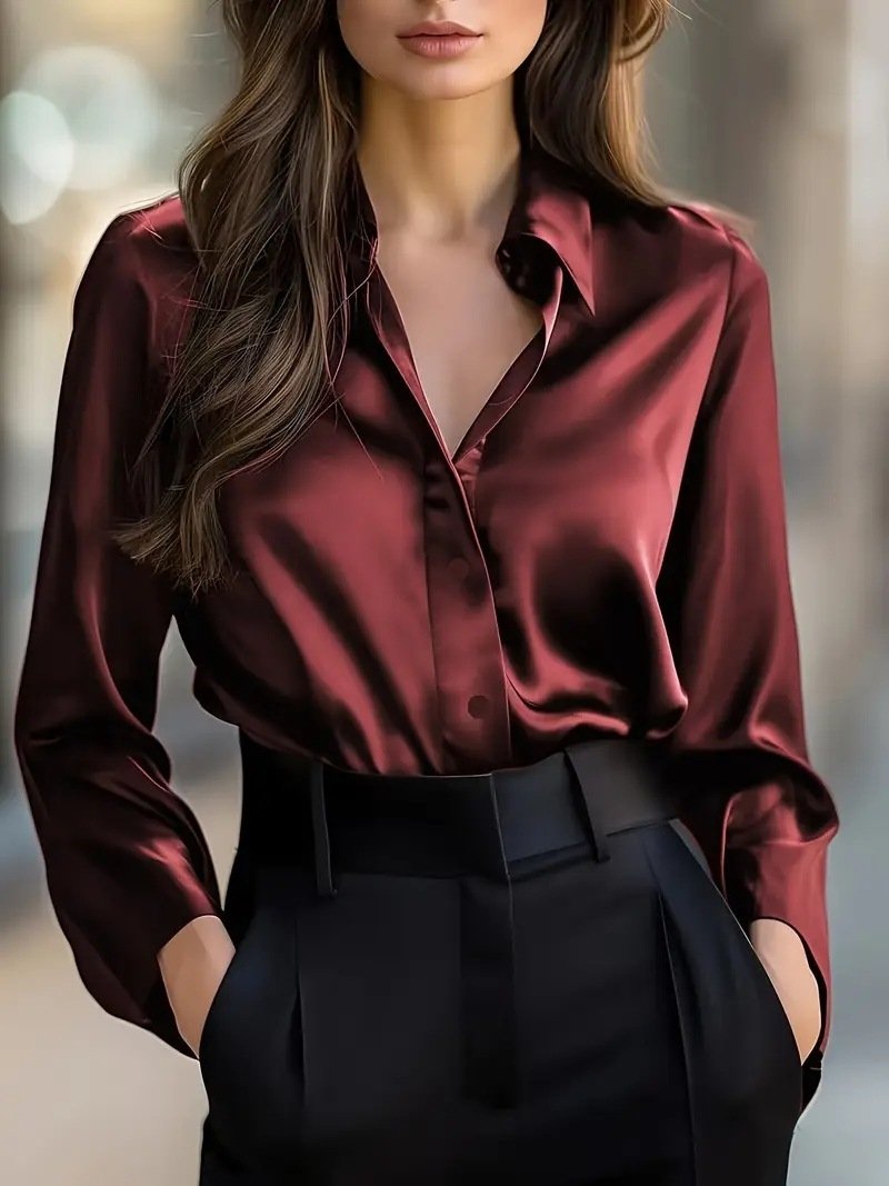 Elegant Satin Long Sleeve Blouse For Women - Image 2