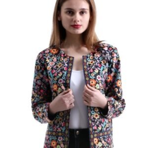 Floral round neck coat baseball uniform tops women