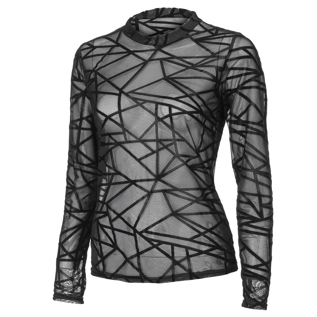 Sexy Women Blouses Transparent Mesh Long Sleeve Tops Tee - Image 2