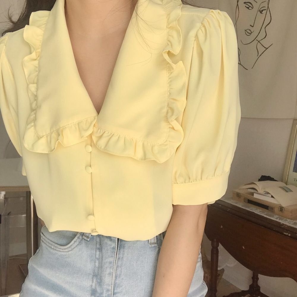 Sweet Short White Chiffon Blouse Women Ruffled Slim Women Shirt Tops Korean - Image 4