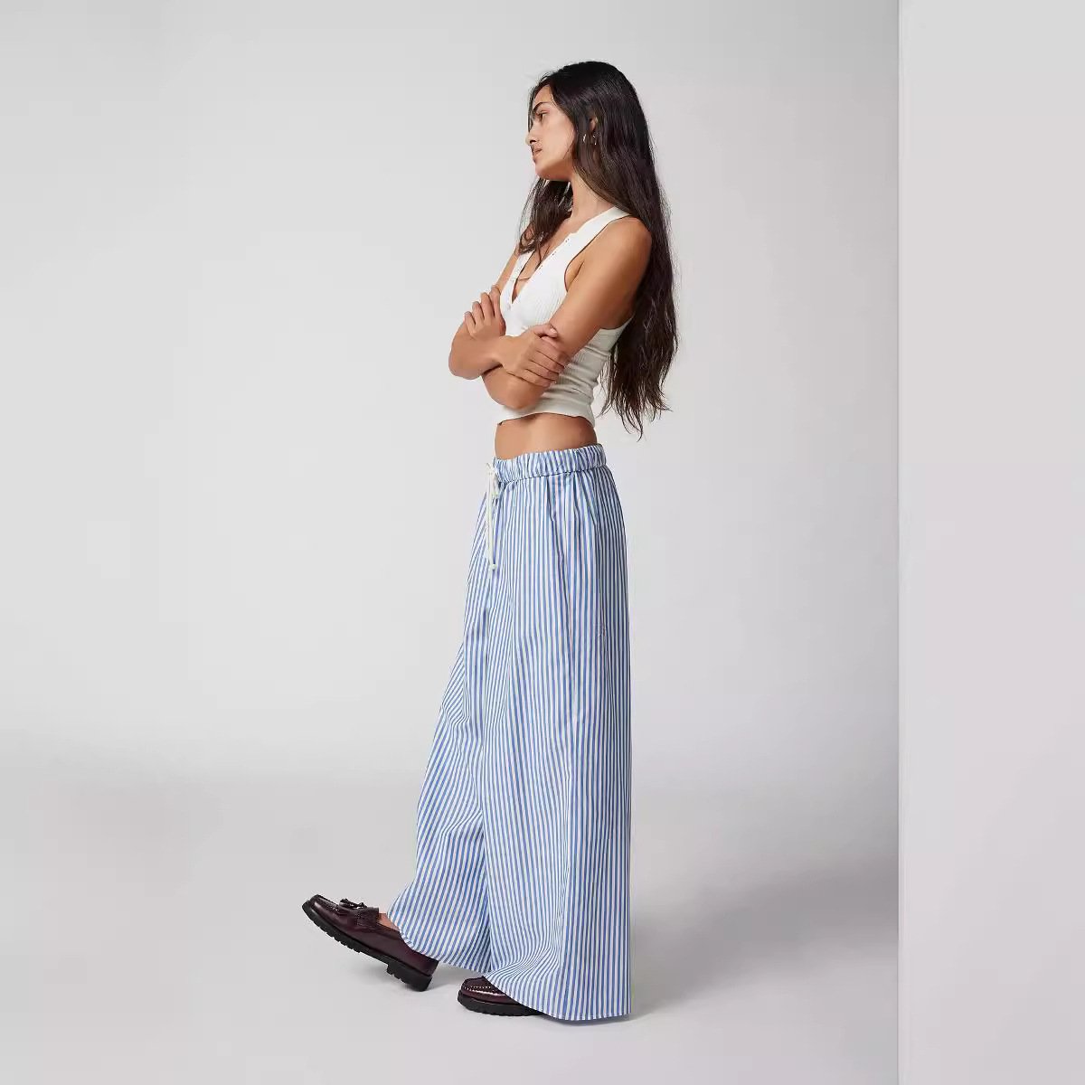 Fashion Women's Wear Striped Drawstring Wide-leg Pants For Women - Image 7