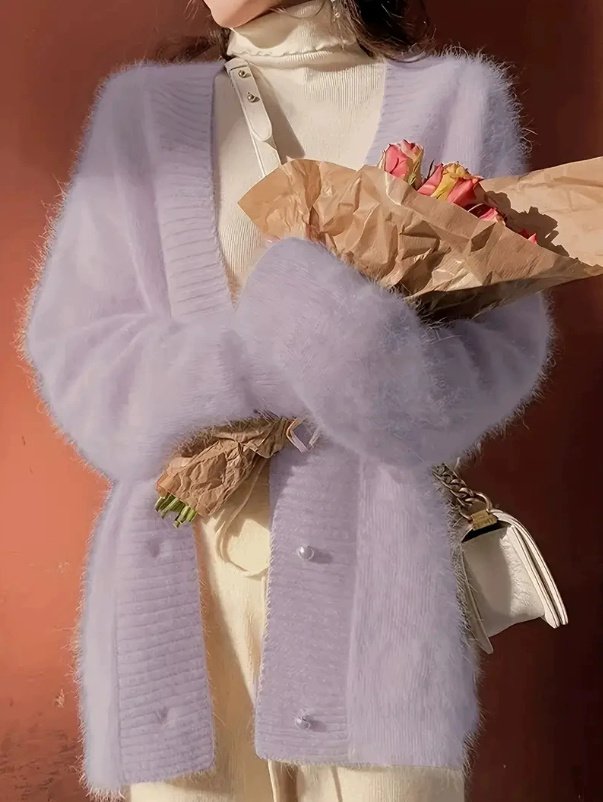 Mink Fleece Collar Sweater Coat Women White Outer Wear Loose And Lazy - Image 8