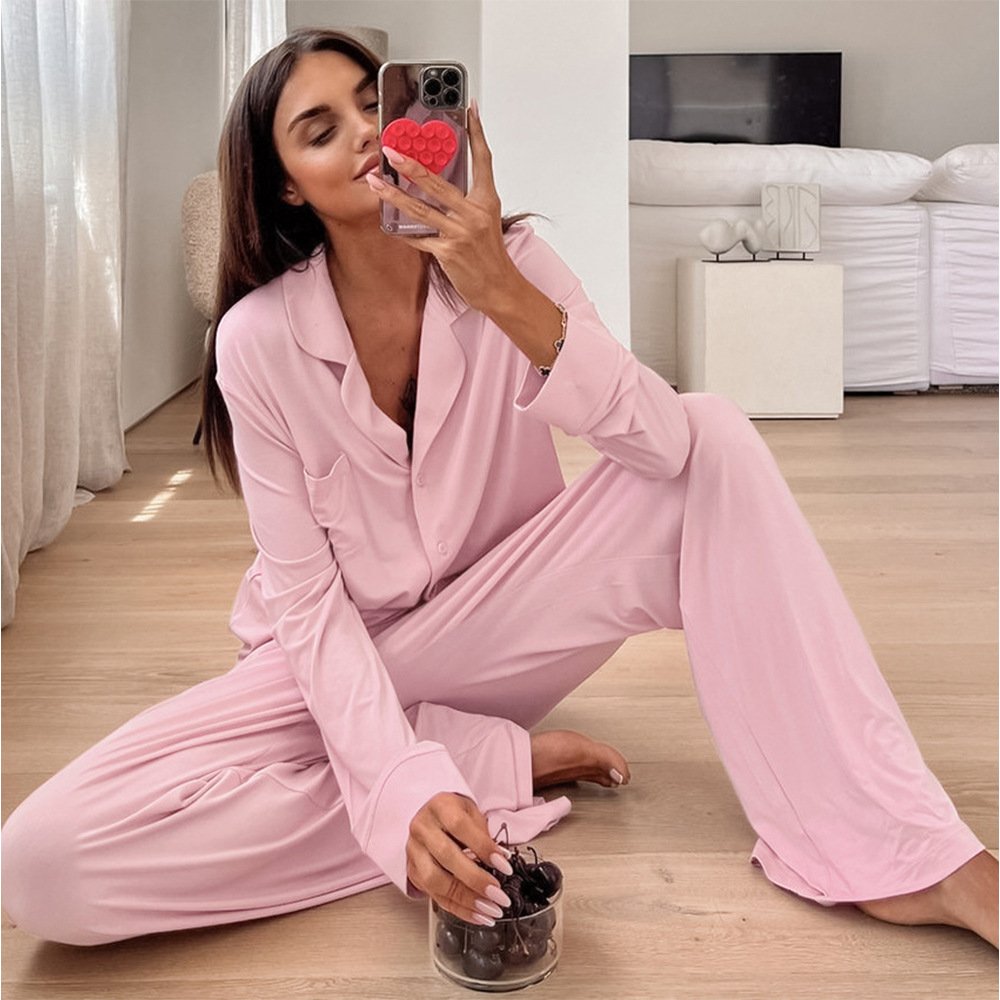 Long Sleeve Long Pants Pajama Set Comfortable Home Wear For Women - Image 7