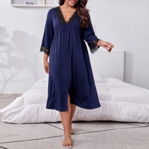 Home Wear Plus Size Three-quarter Sleeve Lace Nightdress For Women