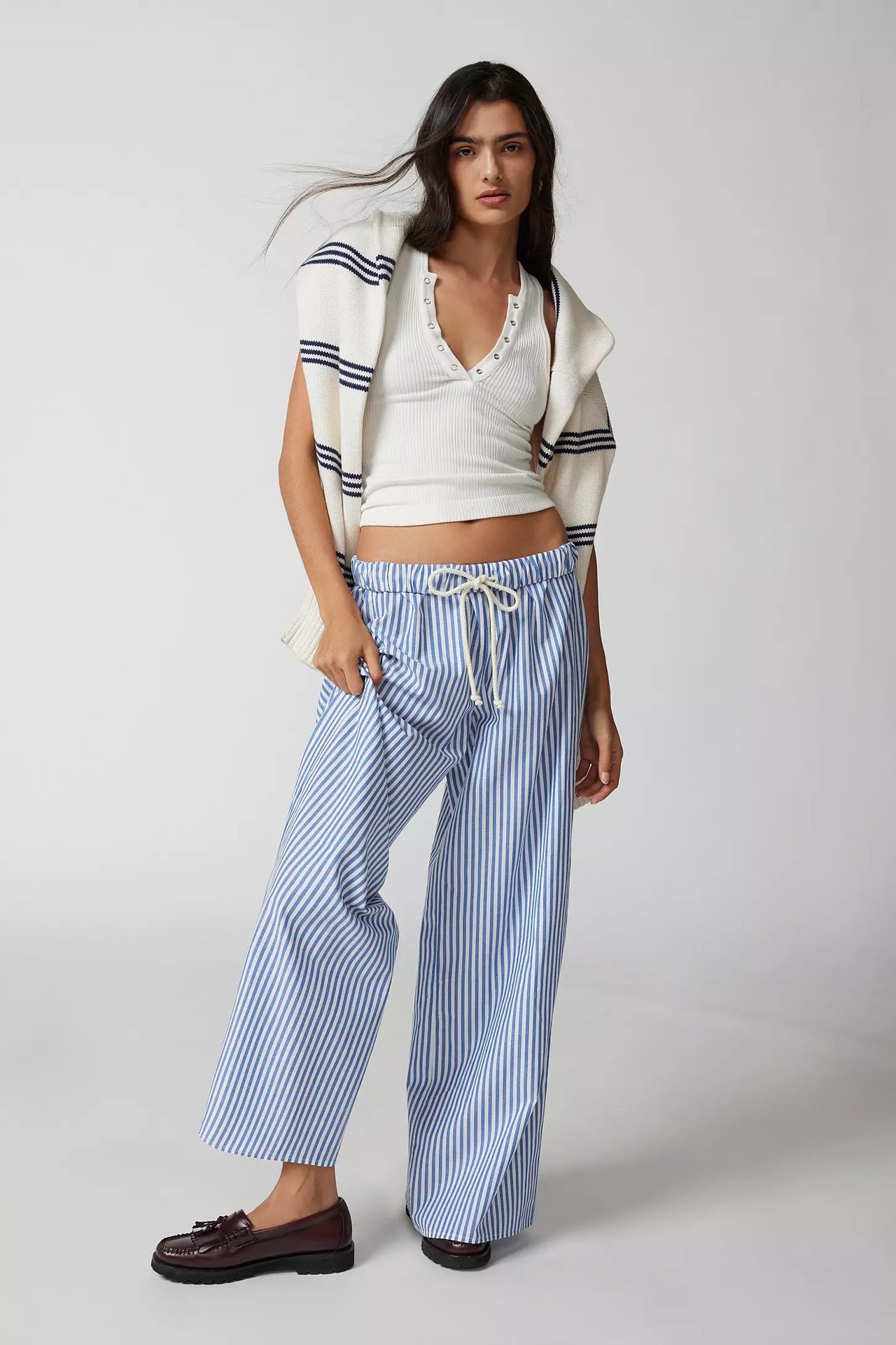 Fashion Women's Wear Striped Drawstring Wide-leg Pants For Women - Image 8