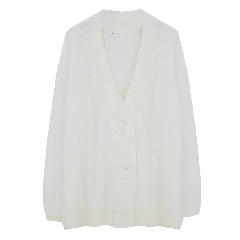 Mink Fleece Collar Sweater Coat Women White Outer Wear Loose And Lazy - Image 2